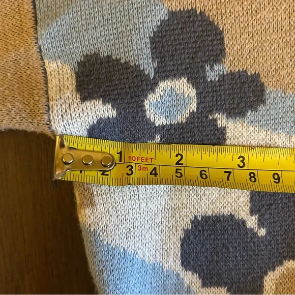 Hollister Cropped Mushroom Floral Sweater Size Small Blue Tan Retro Boho Hippie - Picture 14 of 15